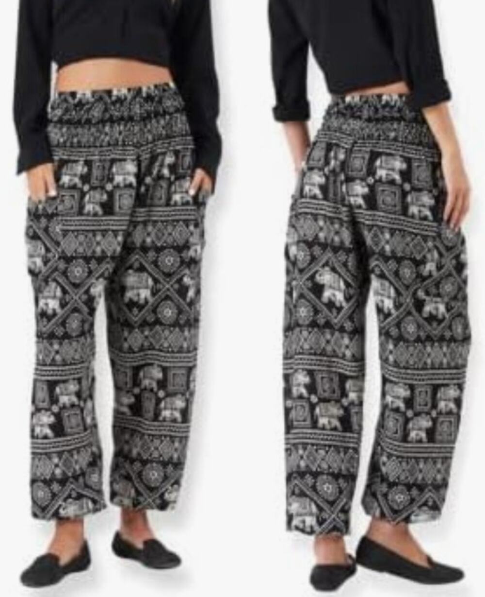 Happy Trunks black harem elephant print pattern and elasticated ankles pants 2X